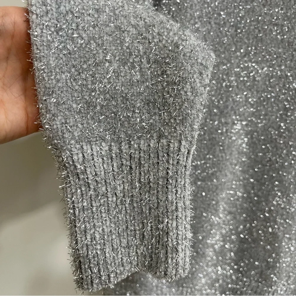 J.Crew Relaxed Crewneck Sweater in Metallic Brushed Yarn Silver New YearvSmall